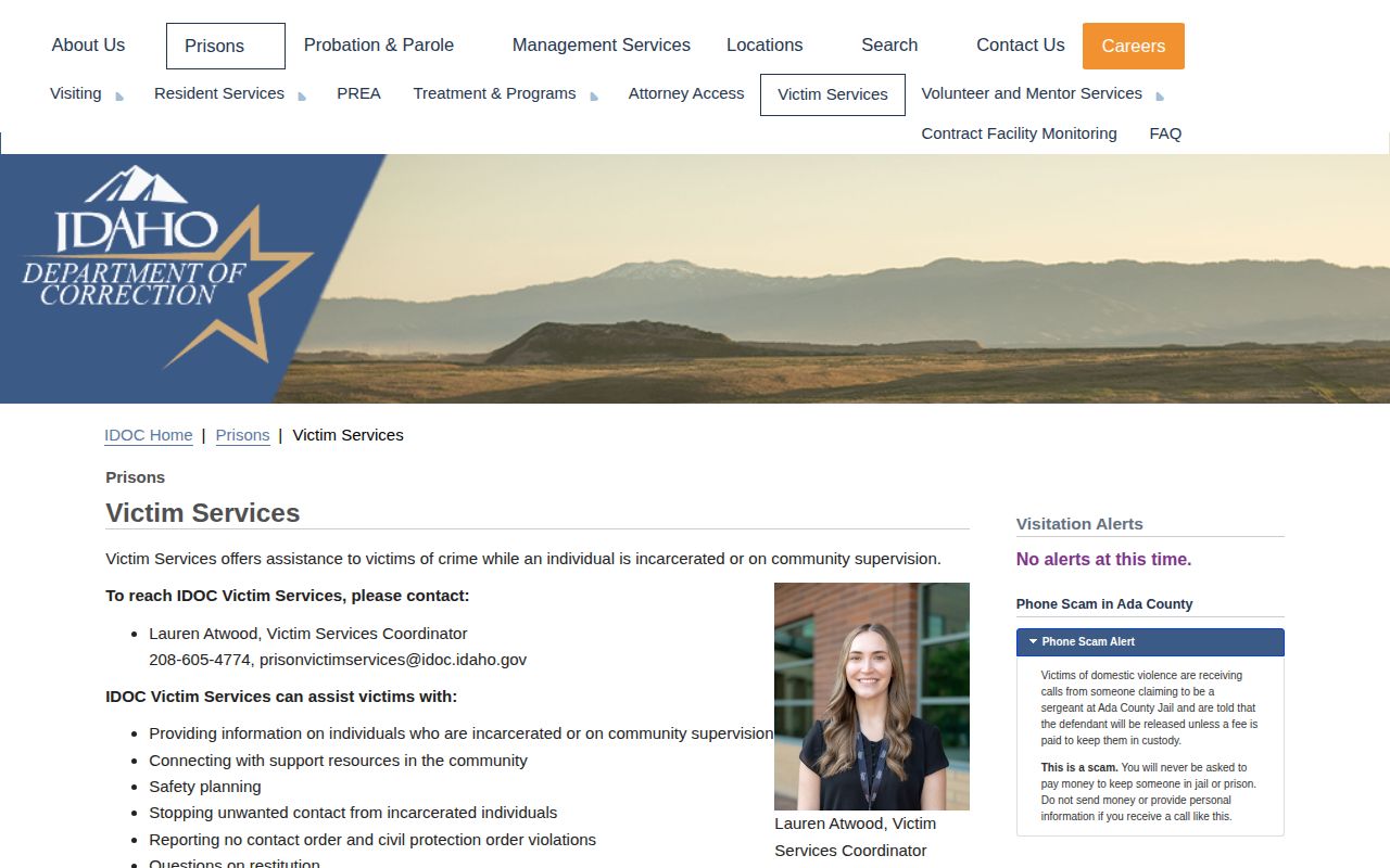 Idaho Department of Correction VINE notification and PIN instructions