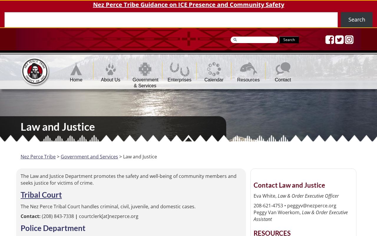 Nez Perce Tribal Law and Justice contacts for Lapwai arrest records